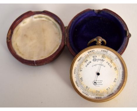A Victorian gilt brass aneroid pocket barometer with altimeter scale,J. Hicks, London, late 19th centuryWith 1.75 inch circul