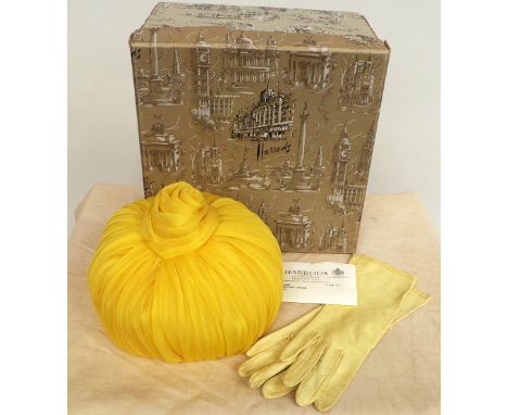 A vintage 1960s Christian Dior lemon yellow hat - lovely clean condition and in Harrods hat box. Along with a pair of pale ye