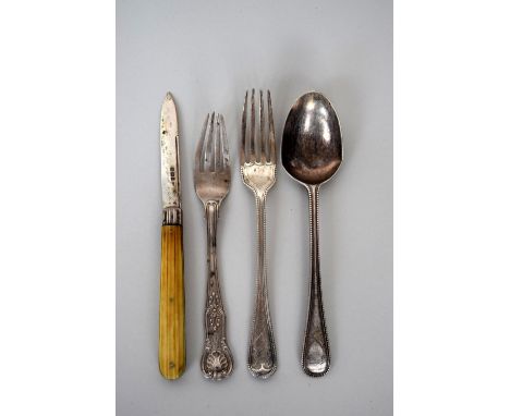 A silver fruit knife with reeded and decorated bone handle hallmarked EB Sheffield 1862 (15.5cmL open), and a matching silver