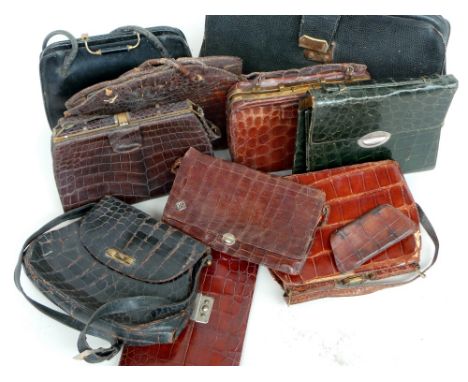 A collection of vintage skin bags mostly circa 1930's. All are worn but lovely unusual lot for restoration. Ten in total. (10