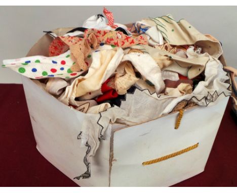 Two boxes of vintage collars, gloves, sewing accessories (zips and buttons) and napkins. (Qty)