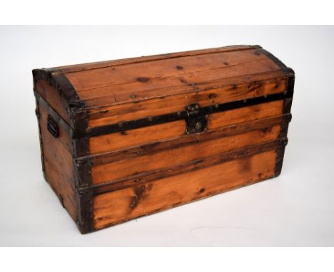 A late Victorian pine and metal bound trunk 93cmW