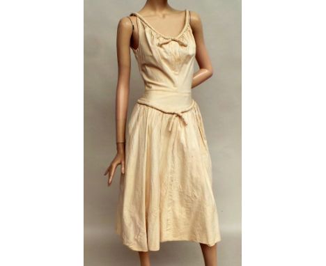 Interesting lot of vintage calico maquettes - three in total. A 50'/60s dress with fitted, slightly ruched bodice, drop waist