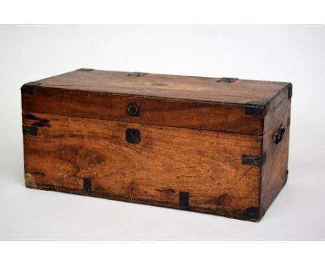 Australian Interest: A late 19th century camphor wood and metal bound trunk of small size applied with a label for the Victor