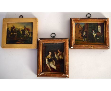 Three 19th century miniatures, oil on board, depicting old master subjects 6.5 x 8cm