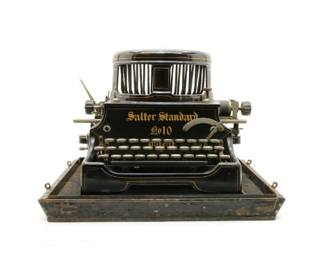 A Salter standard 10 typewriter in tin carry case, 34cm wide, 32cm deep, 27cm highCondition report: Keys still appear operati