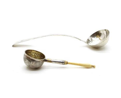 A George IV silver ladle, by Richard Britton, London 1824, 24.5cm long, approximately 6.3ozt, together with a gilt brandy pan