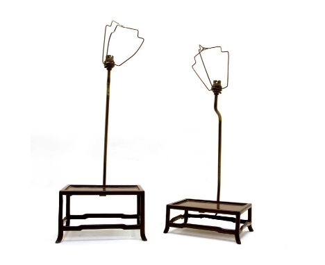 Two Chinese hardwood stands, with lamp fittings, stands 9 x 23cm and 14 x 23cm 92)