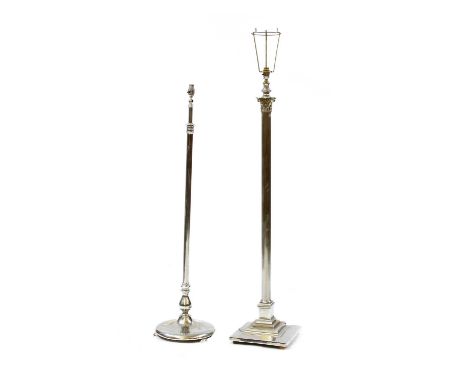 A floor standing lamp, having corinthian column and stepped base, 120cm high, together with similar smaller (2)