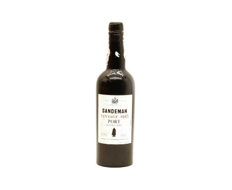Sandeman, Vintage Port, 1963, one bottle (capsule lacking, cork dropped, level below shoulder, some signs of seepage)