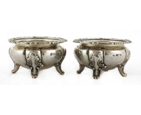 A pair of Edward VII silver open salts of heavy gauge, by William Hutton &amp; Sons, Sheffield 1909, each of lobed circular f