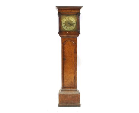 A burr walnut longcase clock, of early 18th century origin, the square brass dial with silvered chapter ring, 221cm highCondi