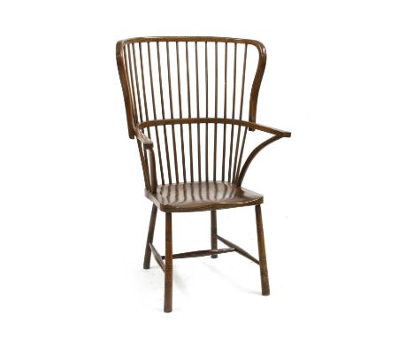 An American beechwood framed comb back armchair, circa 1900, 71cm wide x 61cm deep x116cm highCondition report: Evidence of w