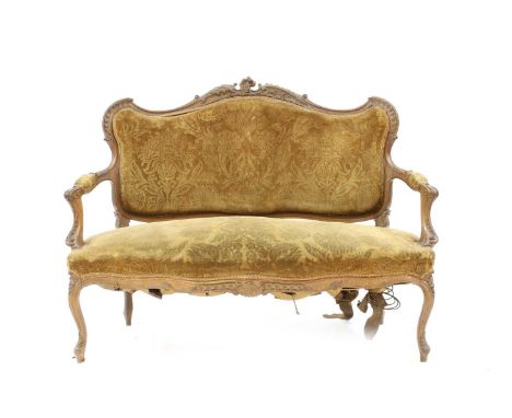 A 19th century French salon sofa, standing on cabriole legs, 134cm wide, 59cm deep, 104cm highCondition report: surface scrat