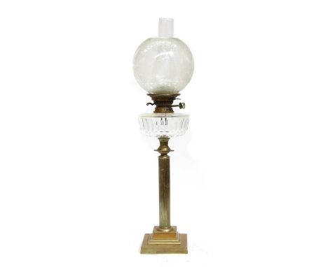 A Victorian brass 'Blanched Hull' Hinks no. 2 oil lamp, 77cm highCondition report: General wear throughout.