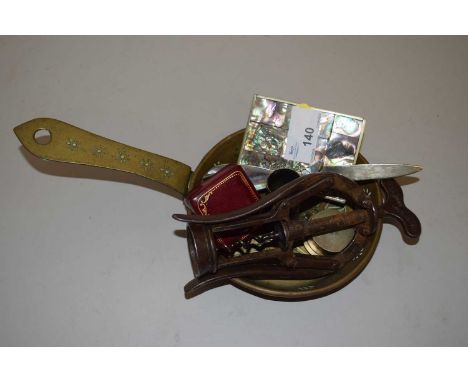 A James Heeley patent double lever corkscrew together with a quantity of other items to include two Japanese charms