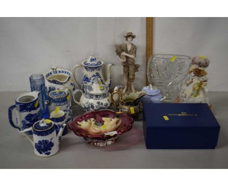 Quantity of ceramic items, Woods ware jug, further Booths jug and cover, model of a small boy and a cut glass vase