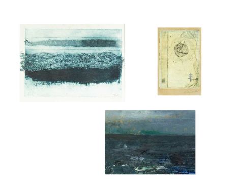 Maureen KENNEDY (XX-XXI) Seascape Acrylic on paper, signed verso, 12cm x 17cm, 23.5cm x 29cm framed; together with Hilary TRA