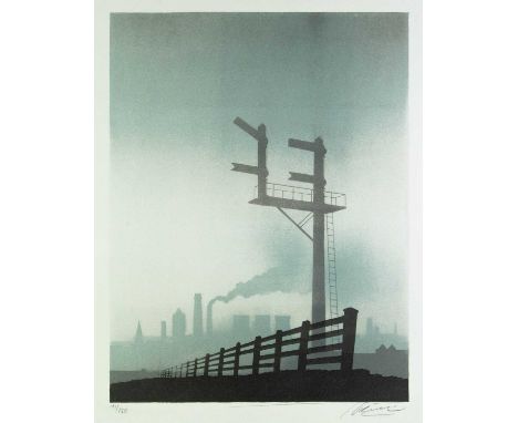 Trevor GRIMSHAW (1947-2001) Railway Fence Lithograph in colour, signed, edition 91/150, COA, 43cm x 33cm, 56cm x 44cm framed.
