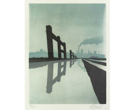 Trevor GRIMSHAW (1947-2001) Reflected Fence Lithograph in colour, signed, edition 97/150, COA from Christie's Contemporary Ar