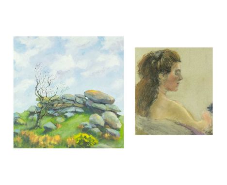Mamie HARDY (XX-XXI) Portrait Pastel, signed, 25.5cm x 23cm, 37cm x 34.5cm framed; together with an oil on canvas, 'On the pa