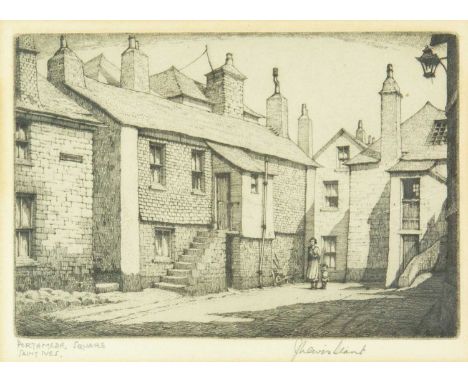 John Lewis STANT (1905-1964) Porthmeor Square, St Ives  Etching, signed and inscribed, plate size 12 x 17.5cm, 31 x 32.5cm fr