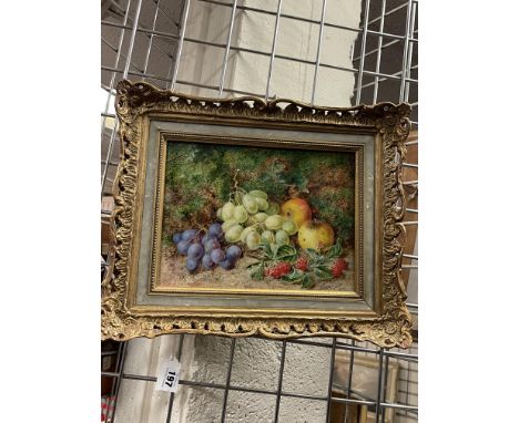 GEORGE CLARE 1830-1900 OIL ON CANVAS ''STILL LIFE OF APPLES, GRAPES AND RASPBERRIES'' SIGNED -23 X 30 CMS