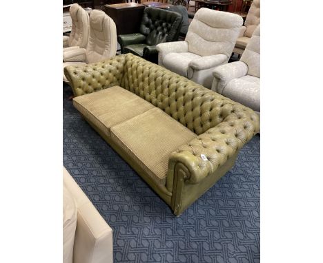 GREEN LEATHER CHESTERFIELD SOFA