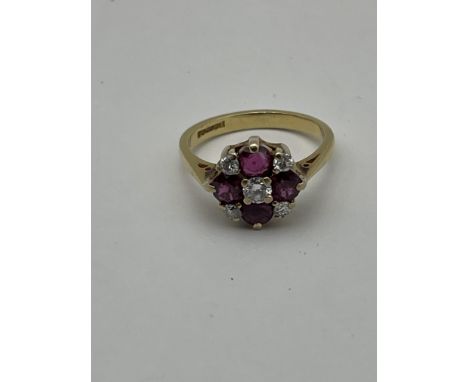 18CT GOLD RUBY &amp; DIAMOND RING SIZE K/L 3.41 GRAMS APPROX 