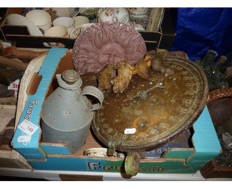 Cast metal door stop, oil jars, slater scales etc
