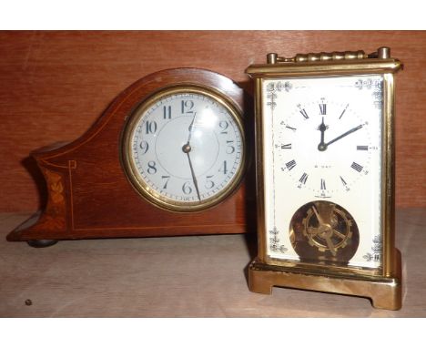 Small inlaid mantle clock and a carriage style clock (2)