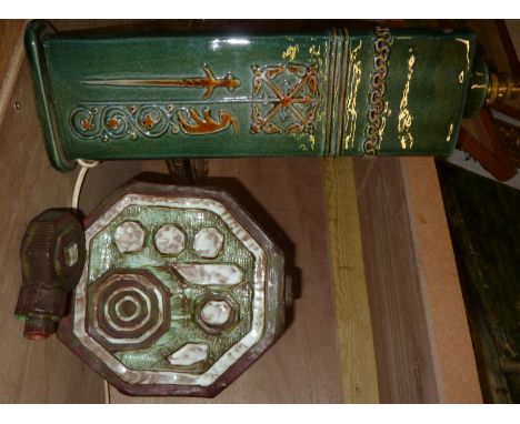 Studio ware ceramic table lamp marked ER and a octagonal form Studio ware decanter marked EM68