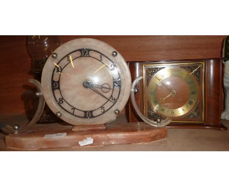 1920's onyx mantle clock and another (2)