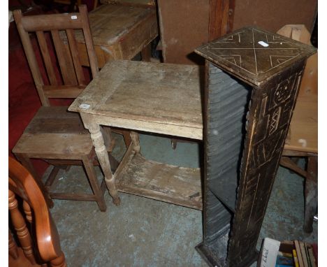 19thC 2 tier side table, folding chair, CD rack and a towel rail (4)