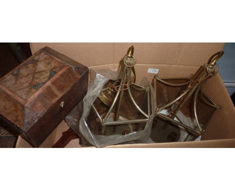 2 hanging lanterns and a tea caddy (a/f)