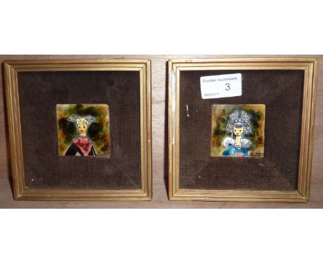 Pair of signed quimper ceramic portrait panels