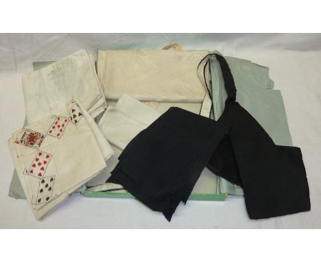 Queen Victoria commemorative handkerchief, silk handkerchief decorated with playing cards, silk neck tie, handkerchiefs etc