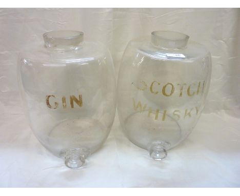 Pair of glass spirit barrels with gilt lettering for 'Gin' and 'Scotch Whisky' (2) height 34cm