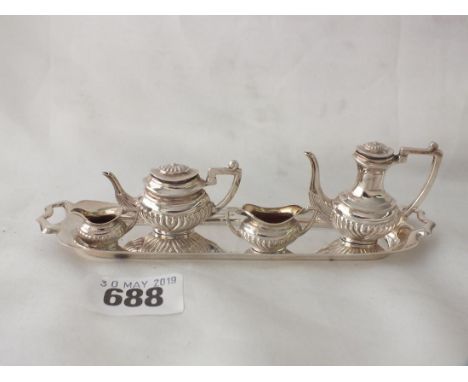 Miniature four piece tea service on tray, 6" over handles  B'ham mod. by DH &amp; F 60g.      