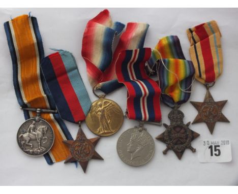 Trio of WWI medals to pte. F. Scarott Worc. R  (no. 17473) and three WWII medals     
