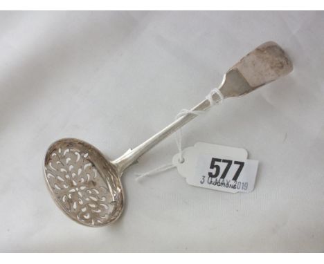Victorian fiddle pattern sifter ladle, Lon 1857 by CB 32g.  