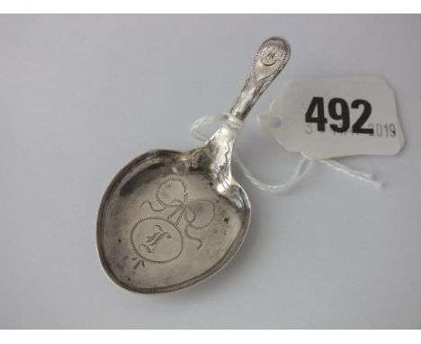 Georgian caddy spoon with heart shaped bowl and  wriggle work         