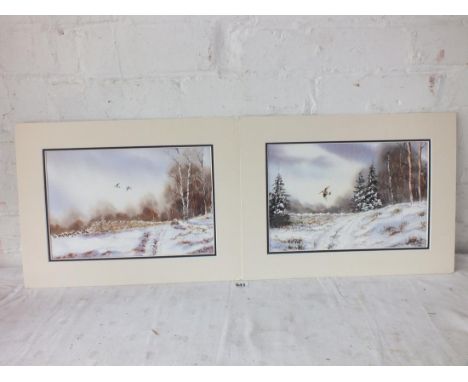R Jones? -woodcock in a snowy landscape. 8 x 12 Unframed    Signed. A pair        