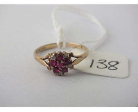 9ct ruby &amp; diamond cluster ring approx size K   
