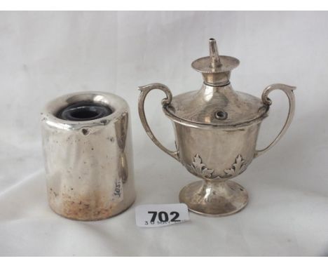 Cylindrical inkwell, 2.5" high Chester 1908, also another  