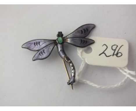 Small vintage silver &amp; lilac enamel dragonfly brooch  