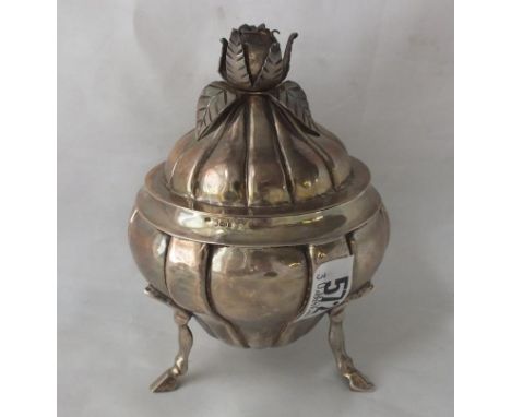 Maltese sugar bowl, lift off cover with rose finial, 4" dia.  .917 standard 272g.       