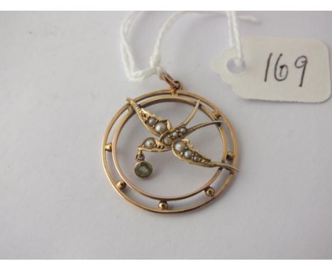 9ct and pearl set antique swallow pendant.      