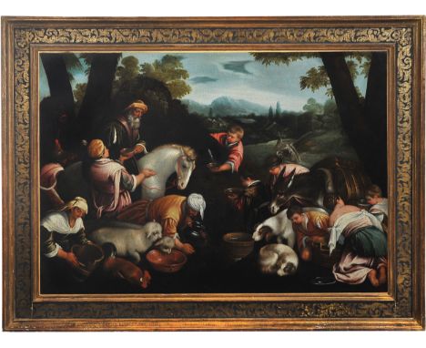 Leandro BassanoBassano del Grappa 1575 – 1622 Venedig, WerkstattTiere an der TränkeÖl auf Leinwand, doubliert91,5 x 130,5 cm,
