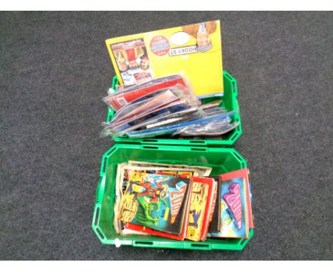 Two crates containing Only Fools and Horses DVD sets and vintage annuals, Eagle annual 1970s etc 